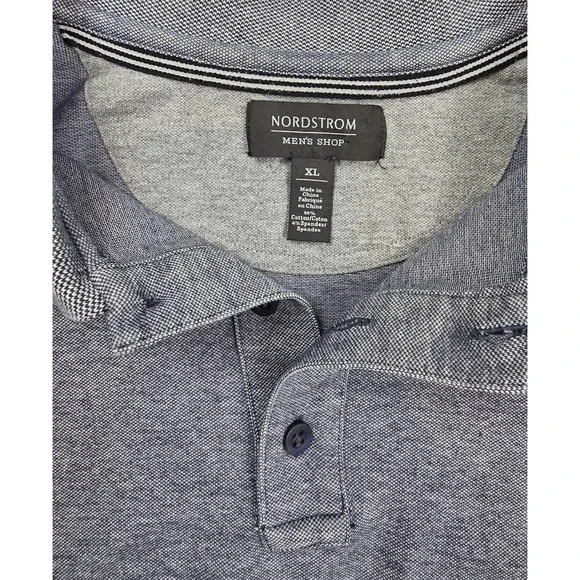 Nordstrom Mens Shop Blue Heather 1/4 Button‎ Short Sleeve Polo Men's Size XL - Picture 4 of 5